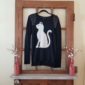 BCBG MaxAzria Black Studded Cat Sweater Size S